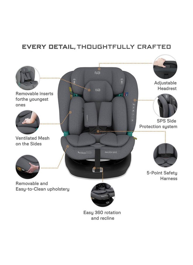 I-Gaurdia Swivel 360° Rotatable Convertible Baby Infant Toddler Car Seat, I-Size Ecer129, Isofix, Recline & Adjustable, Side Impact Protection, Memory Foam 0-12Yrs (40-150Cm/0-36Kg), Group 0+/1/2/5