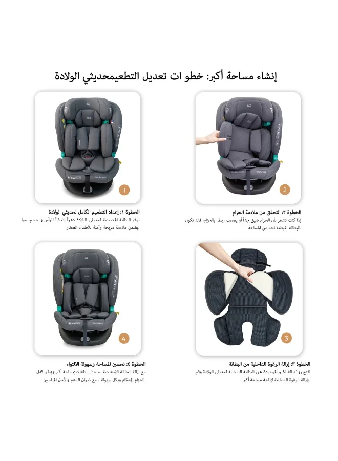 نيوبريز مقعد سيارة للأطفال -  درجة  -، مقعد تحويلي شامل للأطفال والرضع، معتمد ، قابل للإمالة والتعديل، حماية من الاصطدام الجانبي، إسفنج ميموري فوم، من - سنة، - كجم، مجموعات +، حزام خماسي النقاط