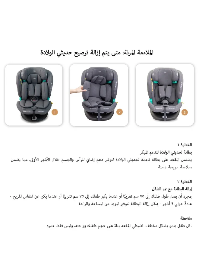 نيوبريز مقعد سيارة للأطفال -  درجة  -، مقعد تحويلي شامل للأطفال والرضع، معتمد ، قابل للإمالة والتعديل، حماية من الاصطدام الجانبي، إسفنج ميموري فوم، من - سنة، - كجم، مجموعات +، حزام خماسي النقاط