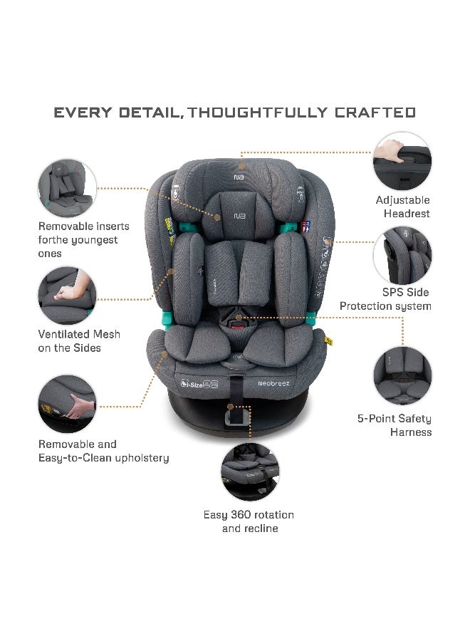 نيوبريز مقعد سيارة للأطفال -  درجة  -، مقعد تحويلي شامل للأطفال والرضع، معتمد ، قابل للإمالة والتعديل، حماية من الاصطدام الجانبي، إسفنج ميموري فوم، من - سنة، - كجم، مجموعات +، حزام خماسي النقاط - Image 5