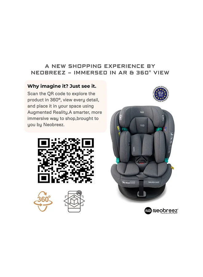 neobreez i-GUARDIA 360° ISOFIX i-Size Baby Car Seat, All-in-1 Convertible Kids Toddler Seat, ECER129, Recline& Adjustable, Side Impact Protection, Memory Foam 0-12Yrs, 0-36Kg, Group 0 +/1/2/5, 5-Point Harness