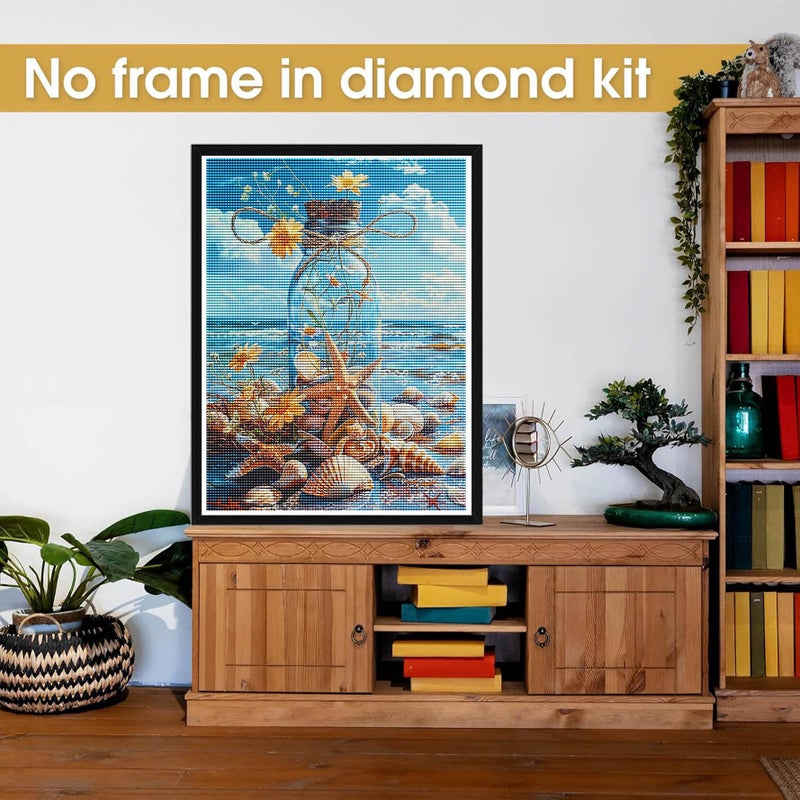 Bimkole 5D Diamond Art Kits for Adults Shell, Full Drill DIY Rhinestone Embroidery Set Paint with Diamonds Art Bottle on The Beach by Number Kits Cross Stitch Home Wall Craft Decoration 12x16 Inch - Image 1