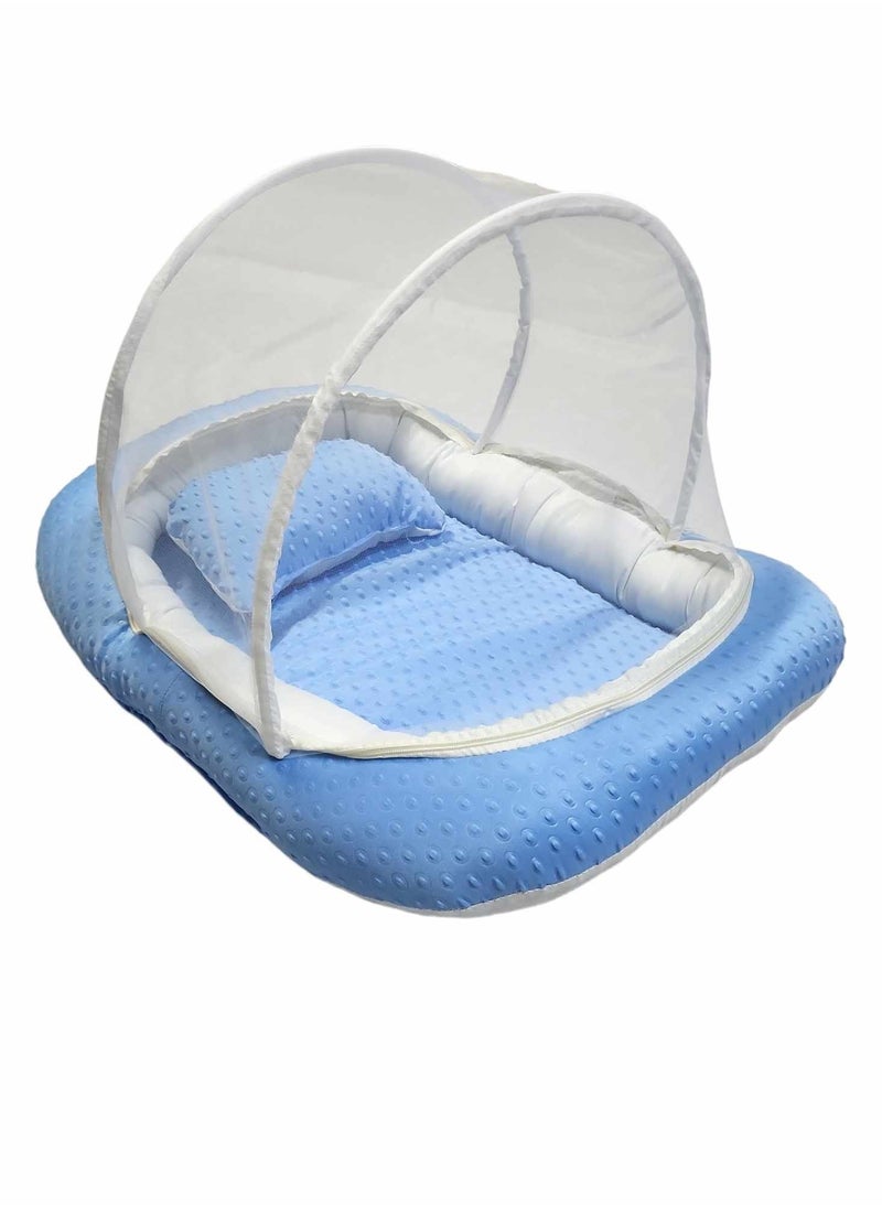 BABYCARA - Baby Net Bed with Thick Mattress Mosquito Net with Zip Closure & Neck Pillow for New Born 0-4 Months Babies - Image 1