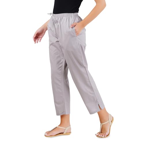 Happy Bunny Parallel Pants for Women 100% Cotton Ankle Length Trousers Regular Fit with Elastic Drawstring Stylish & Pockets Casual Formal Wear for Office & Home (SM, Allay Grey) - Image 1