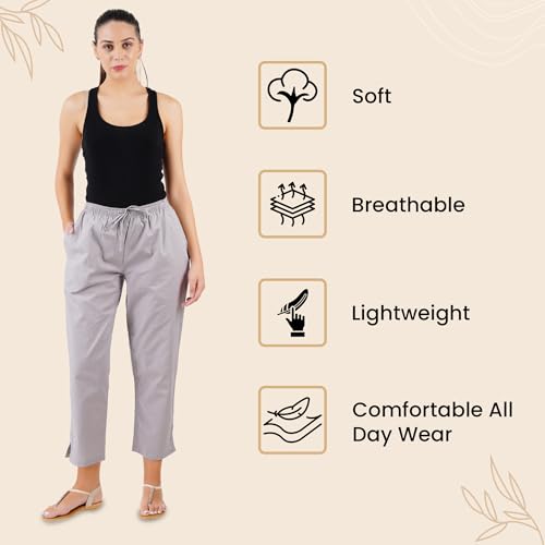 Happy Bunny Parallel Pants for Women 100% Cotton Ankle Length Trousers Regular Fit with Elastic Drawstring Stylish & Pockets Casual Formal Wear for Office & Home (SM, Allay Grey) - Image 4