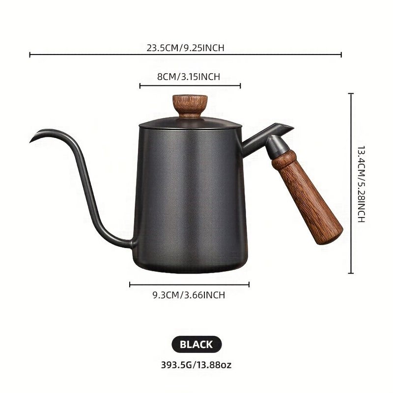 Black 20.29oz 304 Stainless Steel Goose Neck Pour Over Coffee Pot With Wood Handle - Image 4