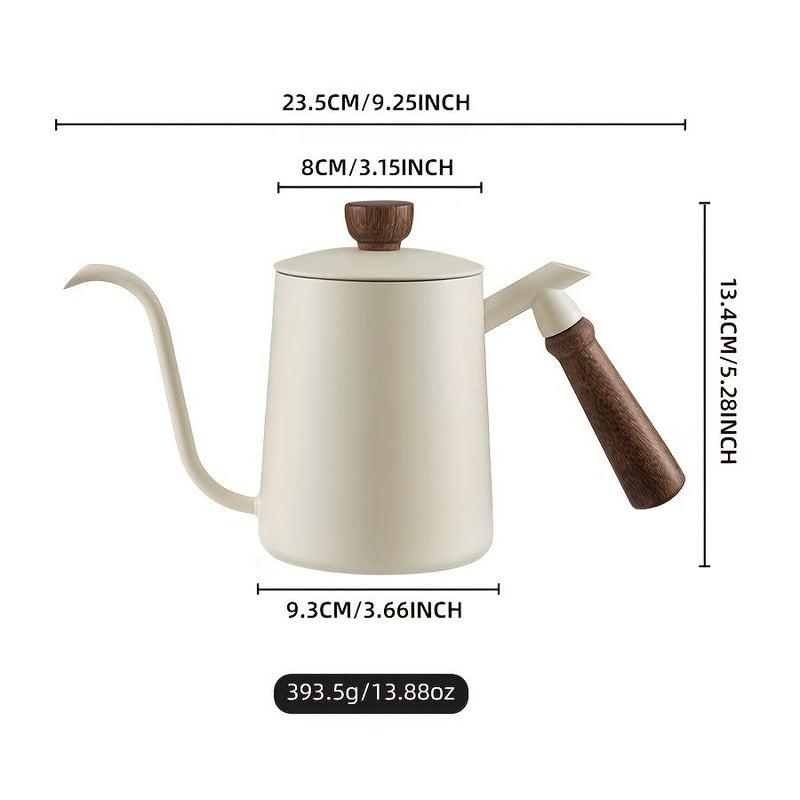 Black 20.29oz 304 Stainless Steel Goose Neck Pour Over Coffee Pot With Wood Handle - Image 3