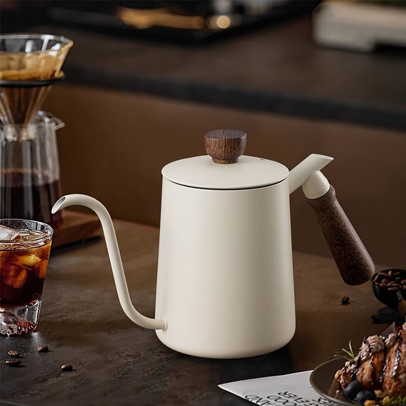 Black 20.29oz 304 Stainless Steel Goose Neck Pour Over Coffee Pot With Wood Handle - Image 2