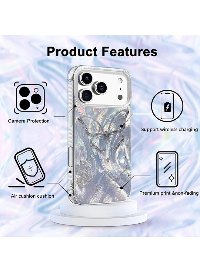 دبليو أف أف أو متوافق مع حقيبة iPhone 17 Pro Max - تصميم فراشة فضي لامع - حقيبة هاتف بنمط خيوط الريش - حقيبة هاتف واقية من الصدمات TPU - أنيقة وبسيطة - فضية - Image 5
