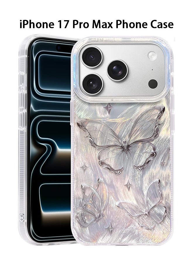 دبليو أف أف أو متوافق مع حقيبة iPhone 17 Pro Max - تصميم فراشة فضي لامع - حقيبة هاتف بنمط خيوط الريش - حقيبة هاتف واقية من الصدمات TPU - أنيقة وبسيطة - فضية - Image 1