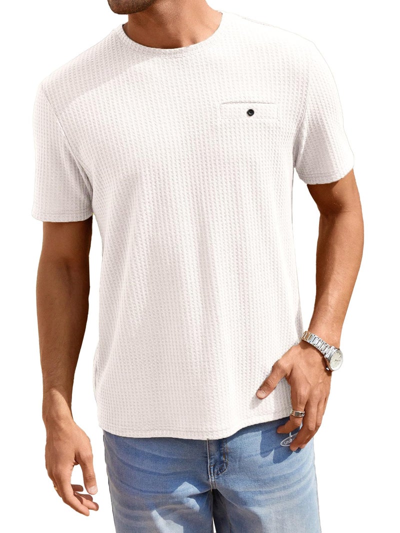 TAGDO Men's Waffle Knitted Crew Neck Regular Fit Tees (Waffle-5154-White-XXL) - Image 3