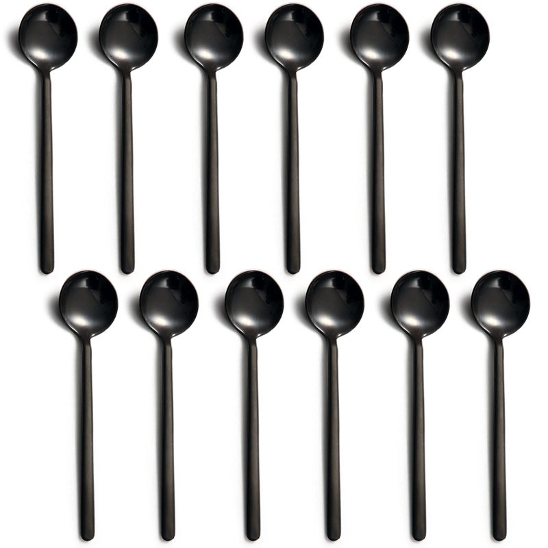 Dicunoy 12 Pack Coffee Spoons Black Espresso Spoons 1810 Stainless Steel Mini Coffee Teaspoons 5 Inch Small Round Spoon for Tea Sugar Dessert Cake Ice Cream Antipasto Cappuccino
