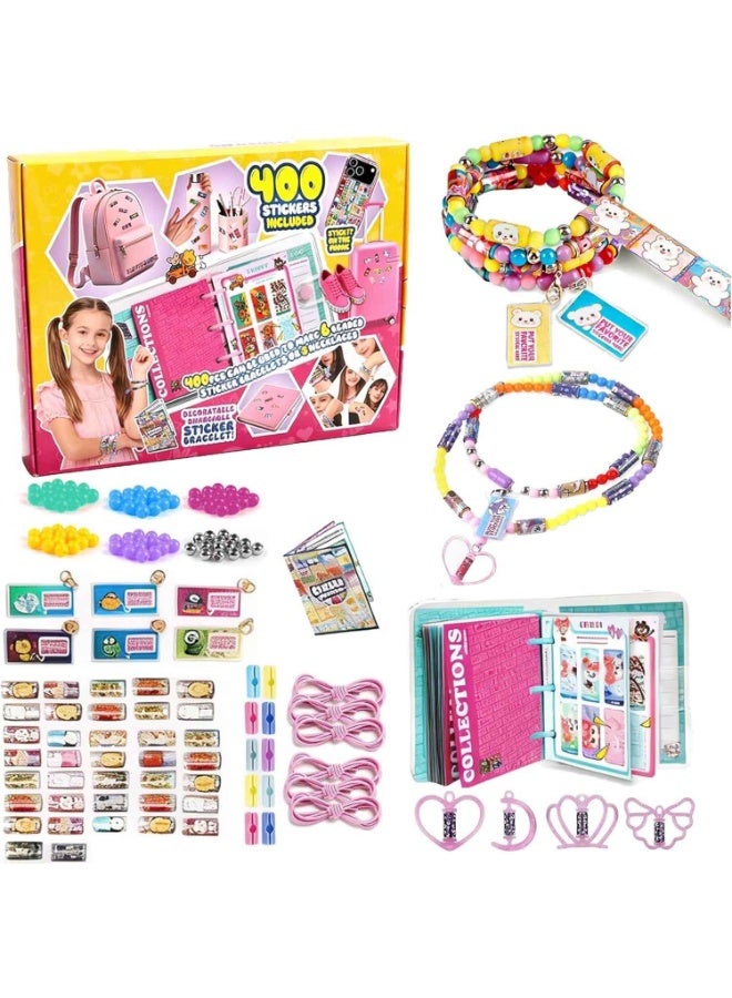 Sticker Jewelry Set,Kids Sticky Rolls Wearable Shared Sticker Jewelry Set,Includes 400 Reusable Mini Stickers, a Sticker Album;DIY Bracelet & Necklace Gift Set Suitable for Children Aged 5 and Above - Image 1
