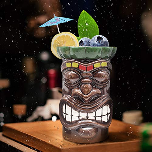 LINALL Tiki Mugs Cocktail Set of 4 - Large Tumblers Ceramic Hawaiian Luau Party Mugs Drinkware, Cute Exotic Cocktail Glasses, Tiki Bar Professional Hawaiian Party Barware, TKSET0005… - Image 4