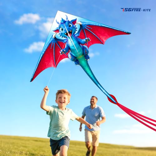 SGftre 3 Piece Set Butterfly Delta Octopus Kites for Kids and Adults，Easy to Fly for Outdoor Adults Children Line Kite for Kids Toy (Blue Dragon+ Delta+Octopus Red, 3) - Image 3