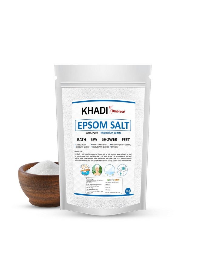 Khadi Omorose Epsom Bath Salt Crystal and Bath |1 Kg | For refreshing bath soak | Foot Spa | Relieves aches & pain - Image 1