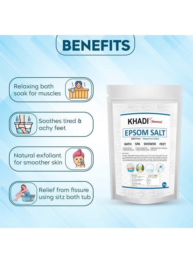 Khadi Omorose Epsom Bath Salt Crystal and Bath |1 Kg | For refreshing bath soak | Foot Spa | Relieves aches & pain - Image 3