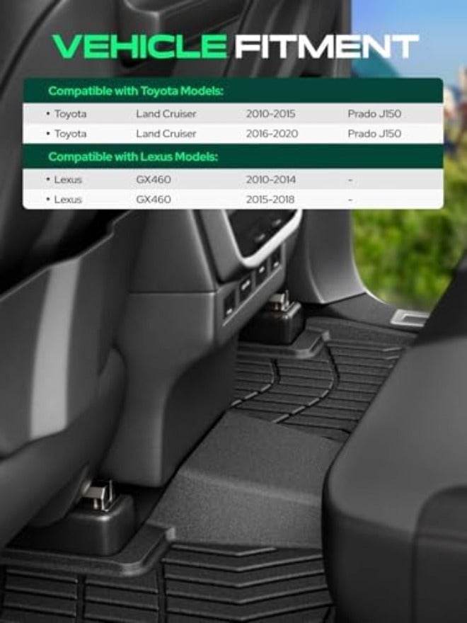 YHTAUTO Floor Mats Compatible with Lexus GX460 2010-2018, Toyota Land Cruiser Prado J150 2010-2020, All Weather TPE Car Mats, Custom Fit Black Front & Rear Full Set Floor Liner, Set of  4 - Image 5