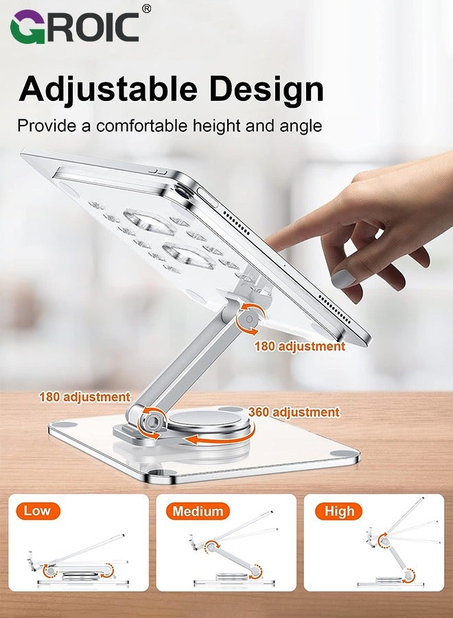 GROIC Clear Tablet Stand Holder with 360 Rotating Base, Foldable Adjustable Transparent Tablet Holder for Desk Home Office, Compatible with iPad Pro Air Mini and More  - Image 3