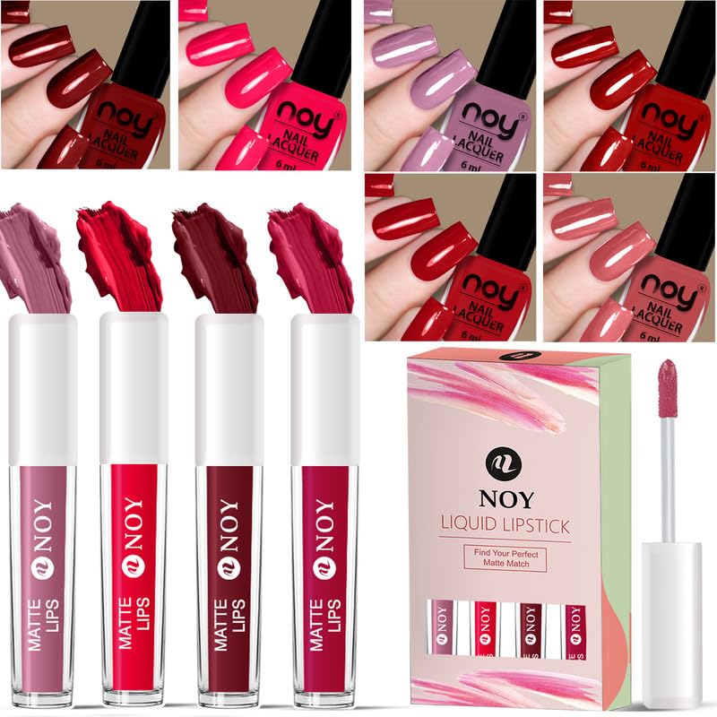 Noy Affordable Nail Paint And Liquid Lipstick Combo Glam Nail Paint Liquid Lipstick Combo For A Chic Look HeartThemed Nail Polish Exclusive Valentine Day Design - Image 1