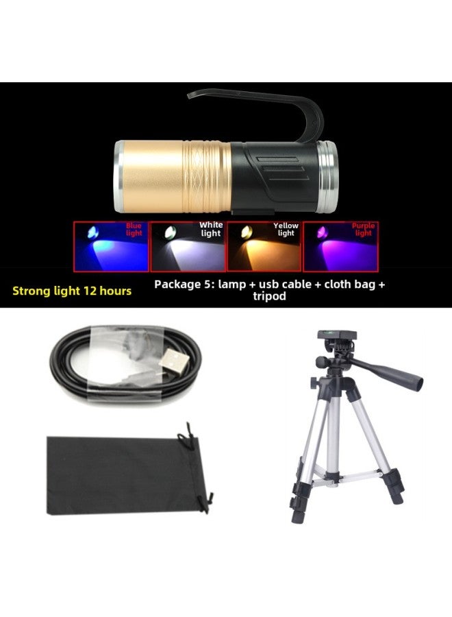 Highlight LED Night Fishing Lights Fishing Lights Blue Light Zoom Fishing Gear USB Strong Light Rechargeable Fish Flashlight-Color:4 Light Set 5: Lamp + Line + Bag + Tripod  - Image 1
