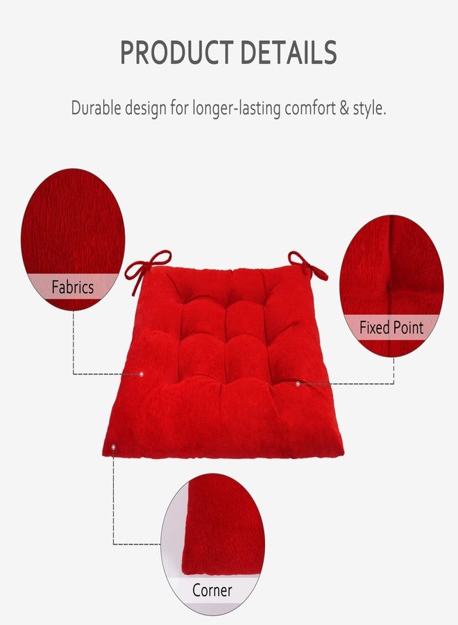 ELFJOY Set of 4 Square Chair Pads Indoor Seat Cushions Pillows with Ties Thick Soft Seat Cushion for Kitchen Dining Office Chair (18", Red) - Image 4