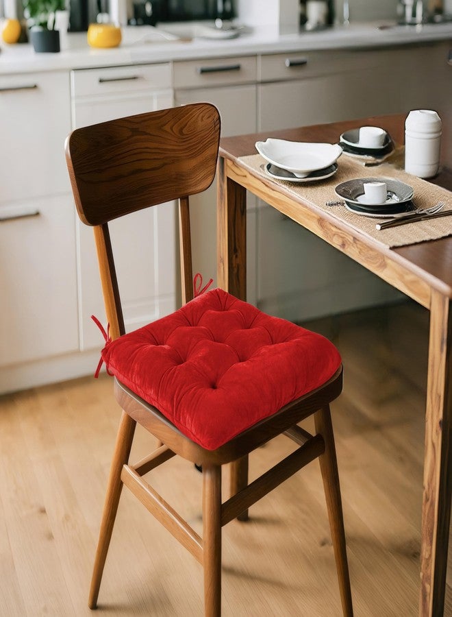 ELFJOY Set of 4 Square Chair Pads Indoor Seat Cushions Pillows with Ties Thick Soft Seat Cushion for Kitchen Dining Office Chair (18", Red) - Image 3
