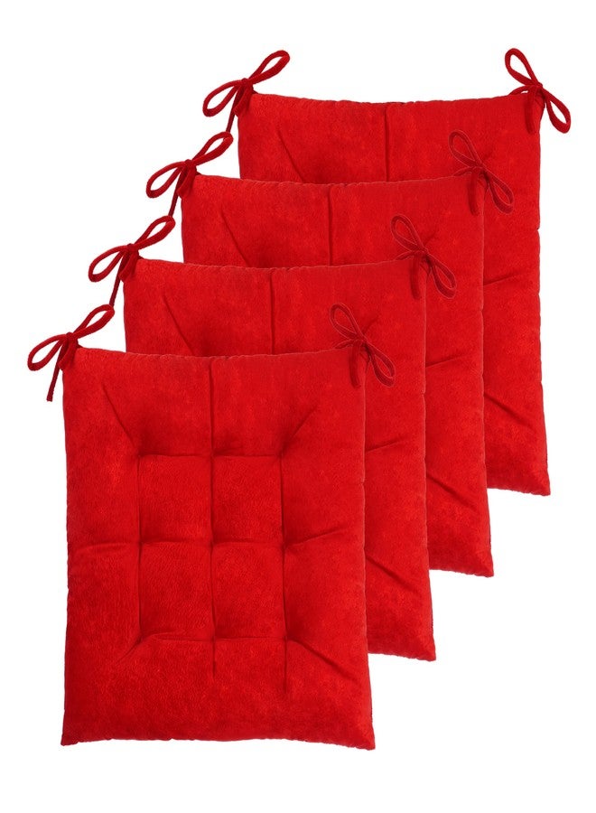 ELFJOY Set of 4 Square Chair Pads Indoor Seat Cushions Pillows with Ties Thick Soft Seat Cushion for Kitchen Dining Office Chair (18", Red) - Image 1