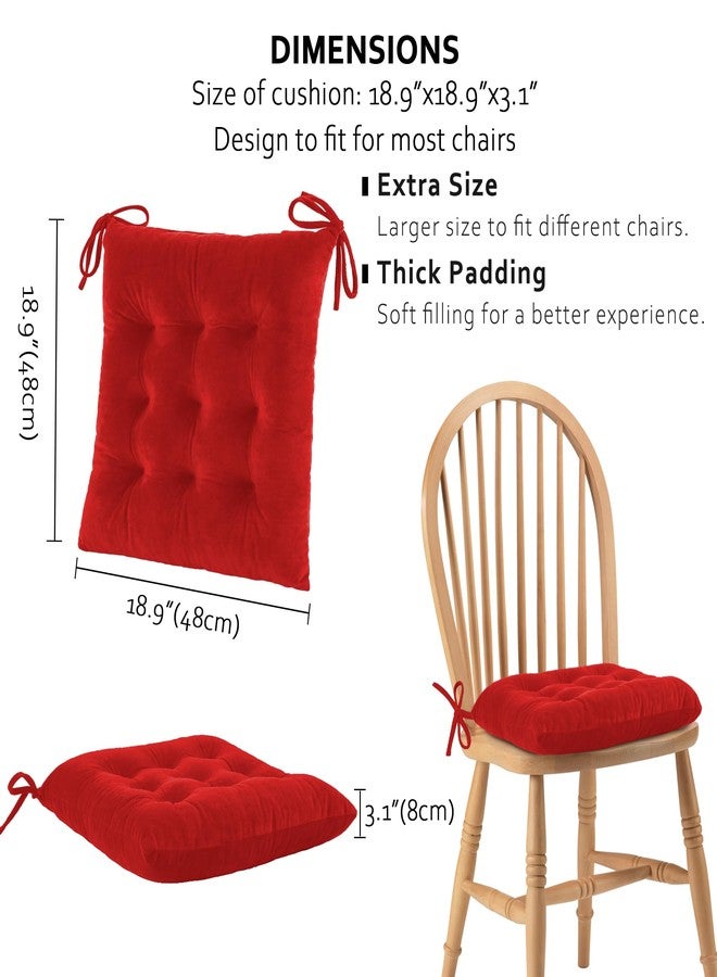 ELFJOY Set of 4 Square Chair Pads Indoor Seat Cushions Pillows with Ties Thick Soft Seat Cushion for Kitchen Dining Office Chair (18", Red) - Image 2