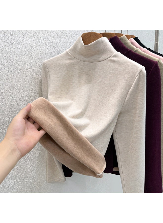 NIBEMINENT Women Autumn Winter Thickening Warm Long-sleeved T-shirt High Collar Thermal Underwear Fashion Slim Thermal Top - Image 1