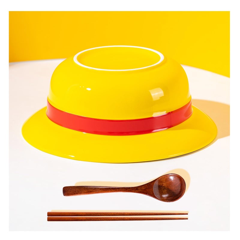 DVJEPJ Straw Hat Ramen Bowl (Ceramic Bowl + Wooden Spoon + Chopsticks) for Anime Fans - Image 1