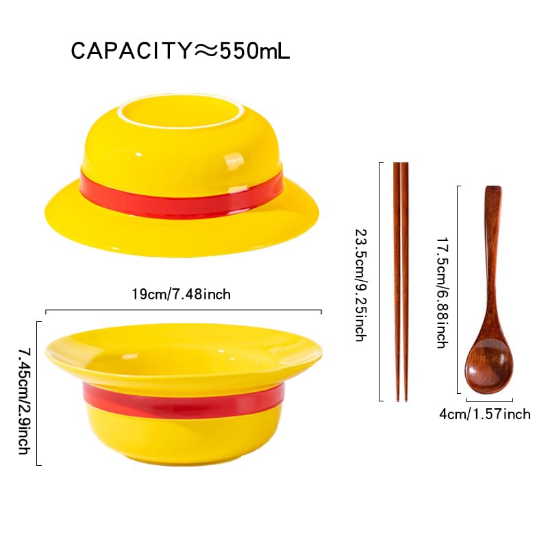 DVJEPJ Straw Hat Ramen Bowl (Ceramic Bowl + Wooden Spoon + Chopsticks) for Anime Fans - Image 3