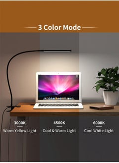 LOOPITYS 10W LED Desk Lamp with Clamp Dimmable Clip On Reading Light 10 Brightness Level 3 Lighting Modes Flexible Study Table Lamp USB  - Image 3