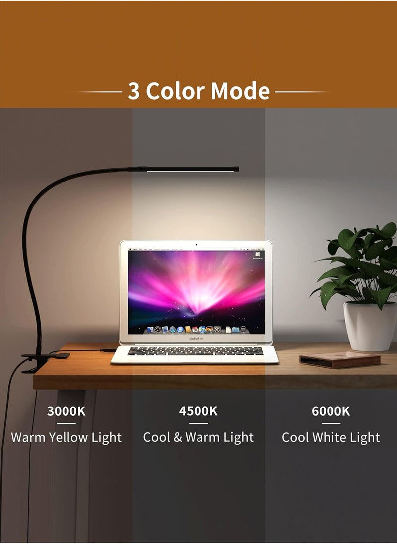 LOOPITYS - 10W LED Desk Lamp with Clamp Dimmable Clip On Reading Light 10 Brightness Level 3 Lighting Modes Flexible Study Table Lamp USB - Image 1