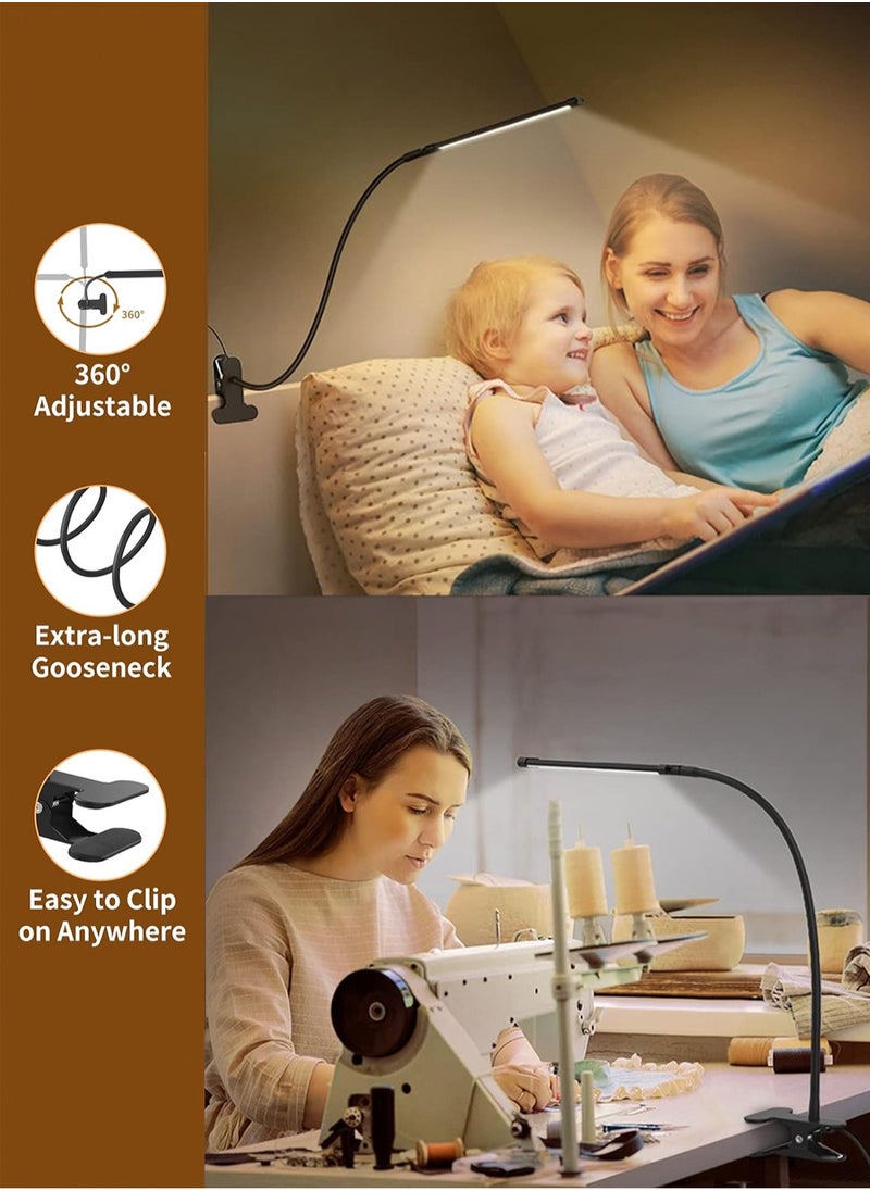 LOOPITYS - 10W LED Desk Lamp with Clamp Dimmable Clip On Reading Light 10 Brightness Level 3 Lighting Modes Flexible Study Table Lamp USB - Image 1