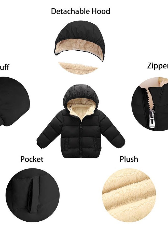 Kimjun Toddler Baby Hooded Down Jacket Boys Girls Kids Thicken Warm Winter Coat Outerwear 3-4t Black, Black, 3-4 years - Image 5