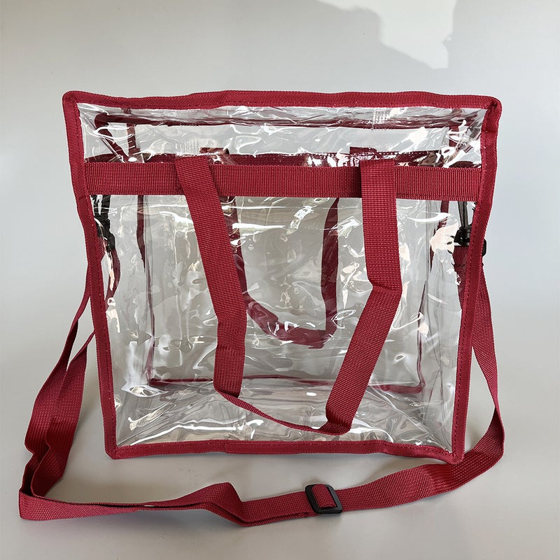 Transparent PVC Tote Bag for Shopping Beach Travel Wine red 