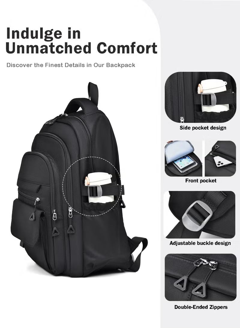 infino حقيبة ظهر أوكسفورد متعددة الاستخدامات - مقاومة للماء، تحتوي على حجرة لابتوب 15.6 بوصة، حقيبة يومية للاستخدام في المدرسة، السفر، العمل - أسود - Image 1