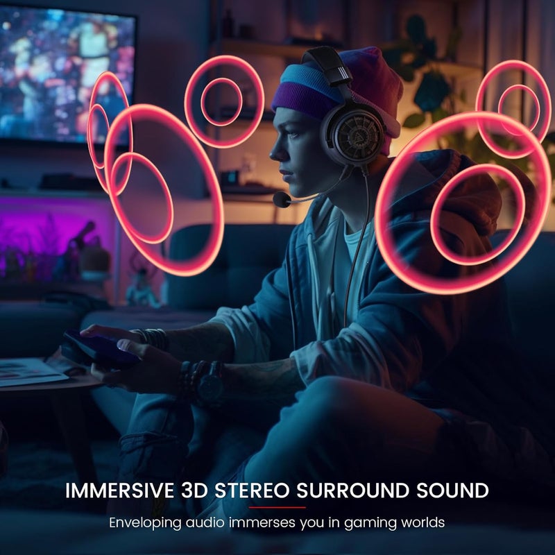 EKSA سماعة الألعاب StarEngine E5000S للكمبيوتر، PS4، PS5، سويتش، Xbox One، Xbox Series X/S - سماعات ألعاب سلكية مع ميكروفون قابل للفصل لإلغاء الضوضاء، محركات 50 مم، سماعات كمبيوتر فوق الأذن 3.5 مم - Image 4