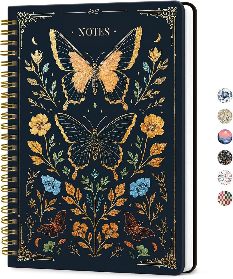 ZOTIA Lined Spiral Journal Notebook for Women, A5 College Ruled Journals for Writing, Hardcover Notebooks for Work, Note Taking and Office School Supplies, 140 Pages - Golden Butterfly - Image 1