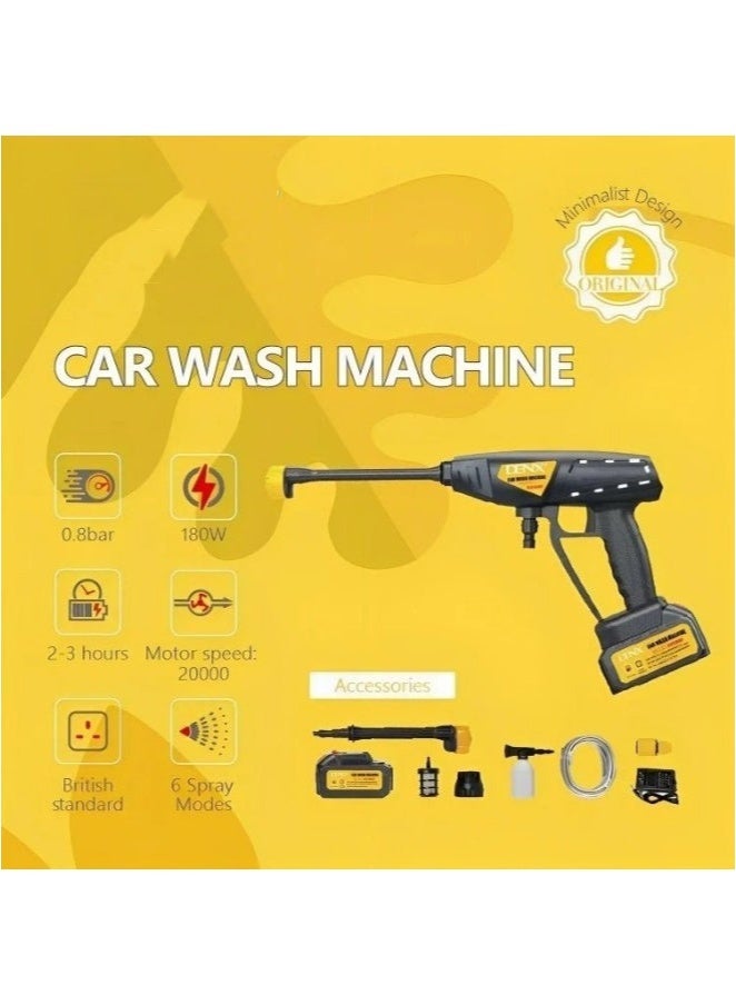 غسالة كهربائية لاسلكية عالية الضغط - غسالة سيارات محمولة بقوة 180 واط مع ضغط ماء قوي، وعمر بطارية طويل، وفوهة بـ 6 أوضاع رش، وزجاجة صابون، وخرطوم مياه ممتد لتنظيف متعدد الاستخدامات - Image 3