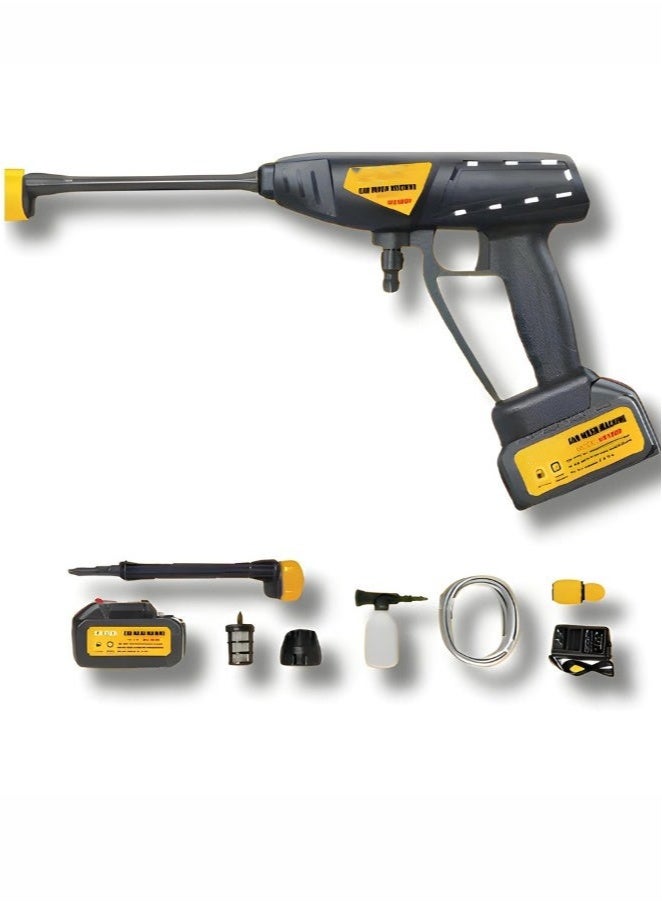 غسالة كهربائية لاسلكية عالية الضغط - غسالة سيارات محمولة بقوة 180 واط مع ضغط ماء قوي، وعمر بطارية طويل، وفوهة بـ 6 أوضاع رش، وزجاجة صابون، وخرطوم مياه ممتد لتنظيف متعدد الاستخدامات - Image 1