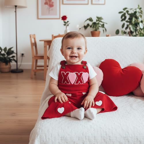 Rtnnsbbfcm Toddler Baby Girl Valentines Outfit Love Heart Overalls Kids Bell Bottoms Little Girls Spring Clothing (Heart, 12-18 Months) - Image 3