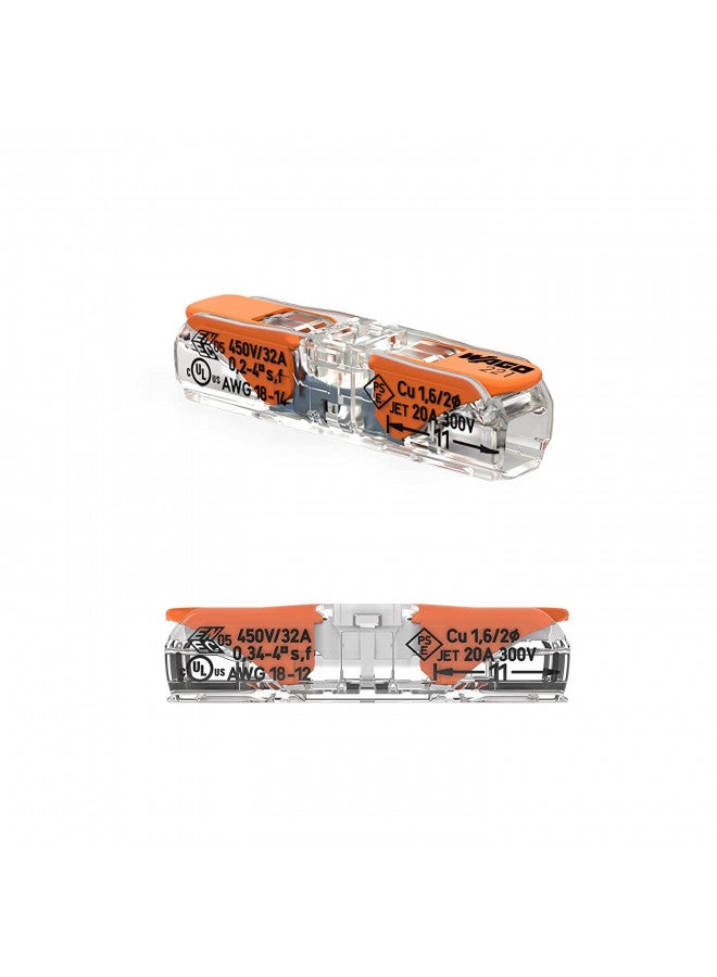 WAGO Lever-Nuts Inline Splicing Connector for Solid and Stranded Conductors, 2-Conductor with Operating Levers, 20-12 AWG, Transparent Housing, White Cover [60 Pieces] - Image 3