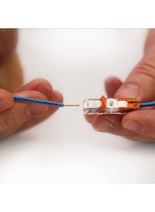 WAGO Lever-Nuts Inline Splicing Connector for Solid and Stranded Conductors, 2-Conductor with Operating Levers, 20-12 AWG, Transparent Housing, White Cover [60 Pieces] - Image 2