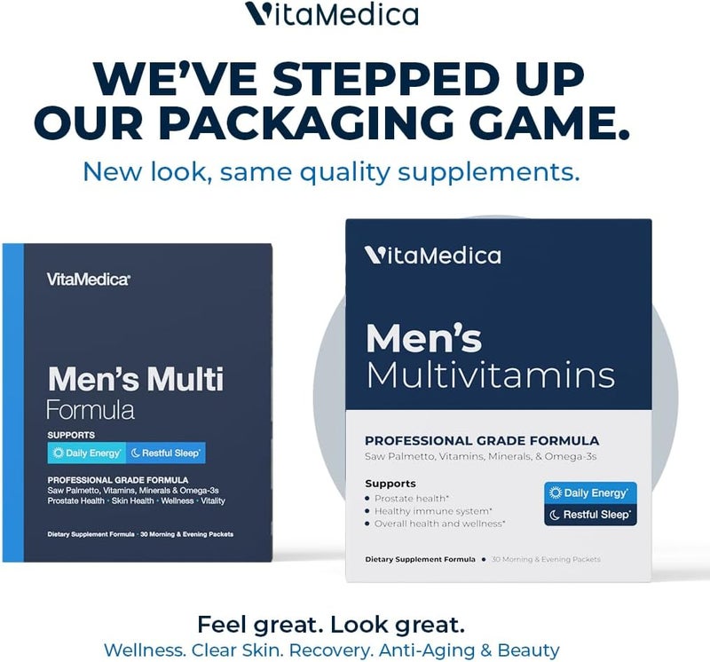VitaMedica Mens Multivitamin with Prostate Health Support  Vitamins Minerals Omega3s and Saw Palmetto  Box of 30 Easy Daily Packs  Supports Natural Energy and Sleep  Muscle Joint Health - Image 2