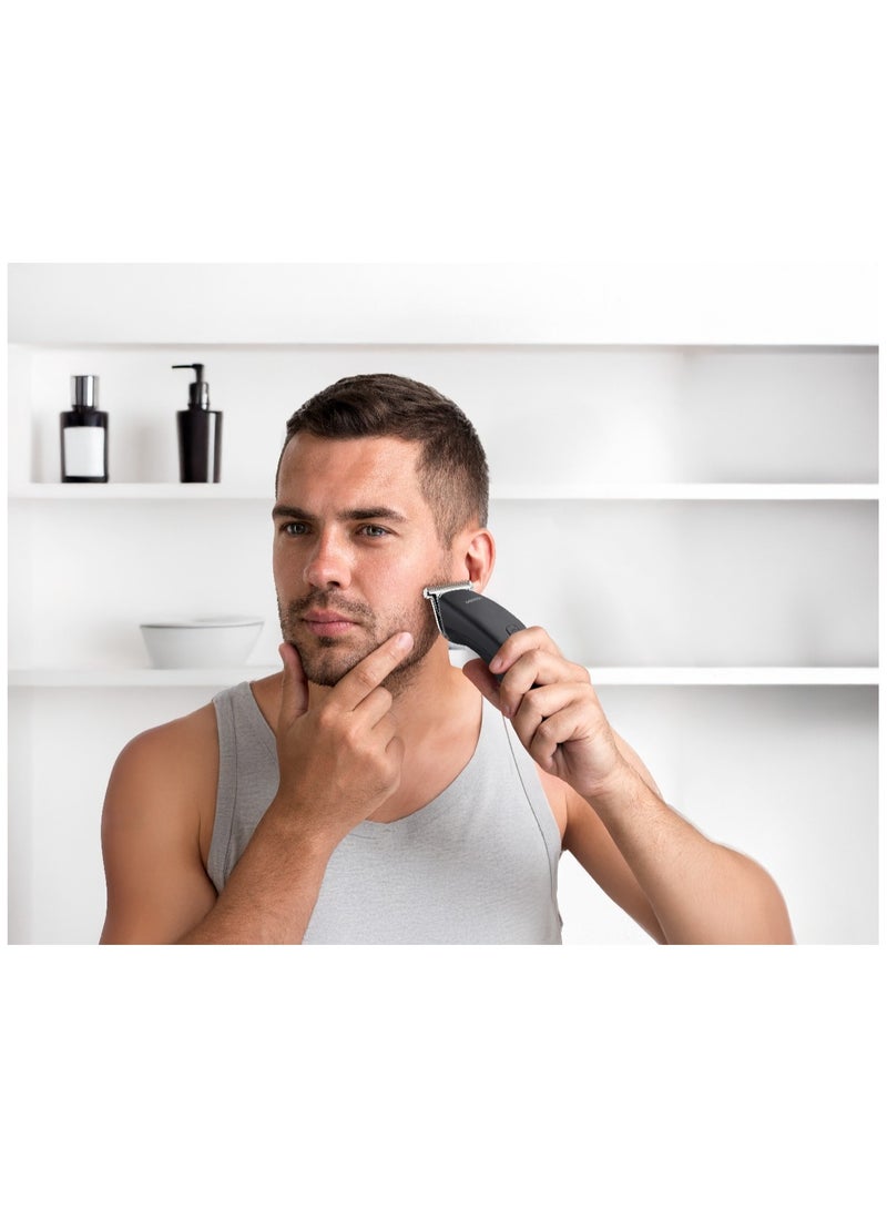 porodo Compact Rechargeable Hair & Beard Trimmer with Cord & Cordless Use & Stainless-Steel Material / 60 Minutes Working Time / Ergonomic - Black - Image 2