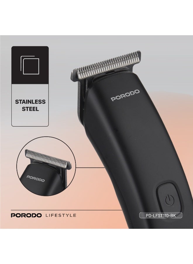 porodo Compact Rechargeable Hair & Beard Trimmer with Cord & Cordless Use & Stainless-Steel Material / 60 Minutes Working Time / Ergonomic - Black - Image 5