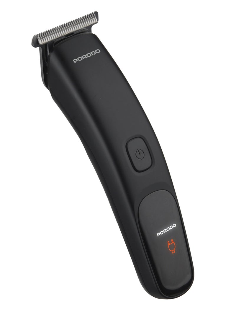 porodo Compact Rechargeable Hair & Beard Trimmer with Cord & Cordless Use & Stainless-Steel Material / 60 Minutes Working Time / Ergonomic - Black - Image 1