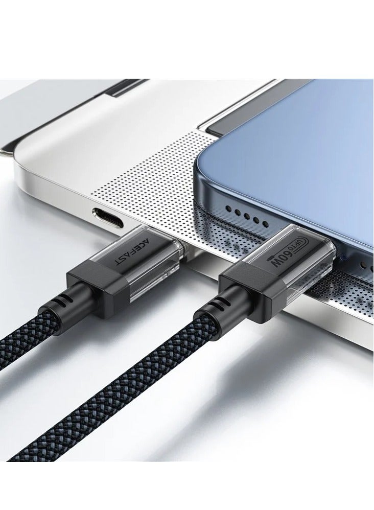 ACEFAST C12-03 1.2m USB-C to USB-C 60W Fast Charging Cable Clear Connector Braided Data Cable - Image 2